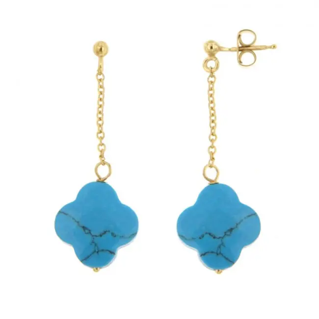 Promotion Boucles pendantes TREFLE Turquoise & Plaqué Or | FEMME