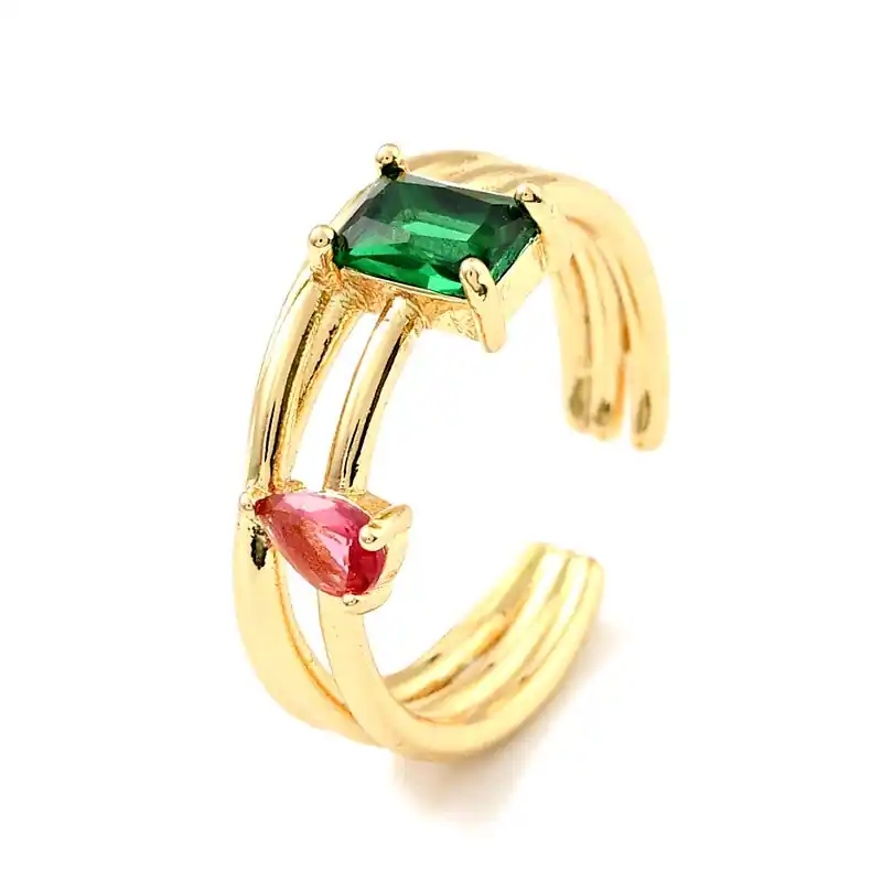 Livraison Express Bague femme réglable deux diamants CZ vert et rose sertis