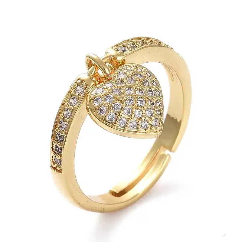 Bague femme réglable breloque cœur ornée de zirconiums sertis Populaire