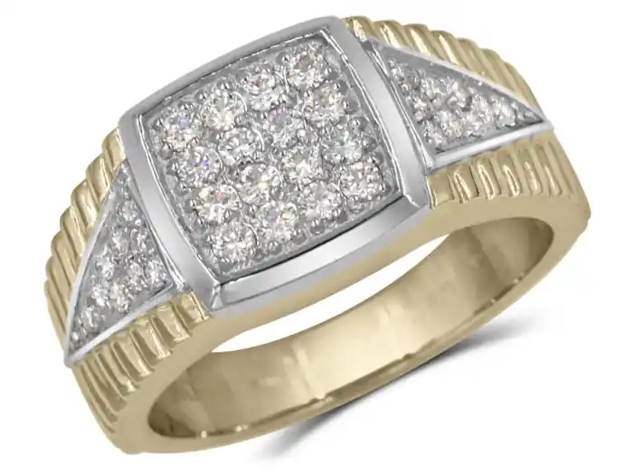 Promotion Saisonnière Bague Dignité pavé de diamants en or jaune et blanc 10k pour hommes