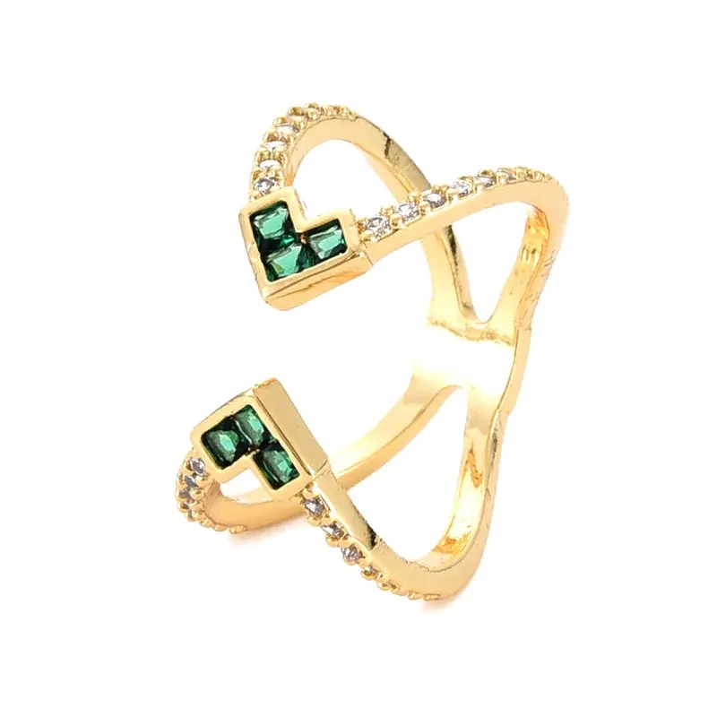 Bon Plan Bague femme réglable ornée de zirconiums vert et blanc sertis