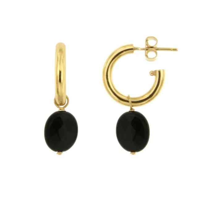 Prix Bas Créoles Plaqué Or et pierre naturelle Onyx | BIJOUX FEMME
