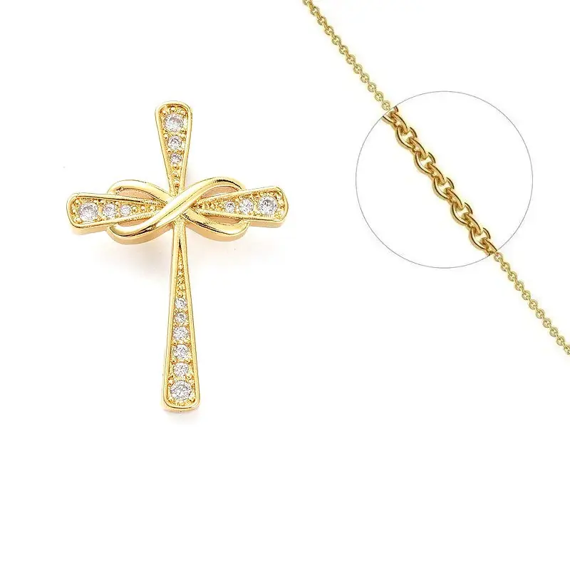 Collier chaîne et pendentif croix religieuse et sigle infini zirconiums sertis Meilleur Prix