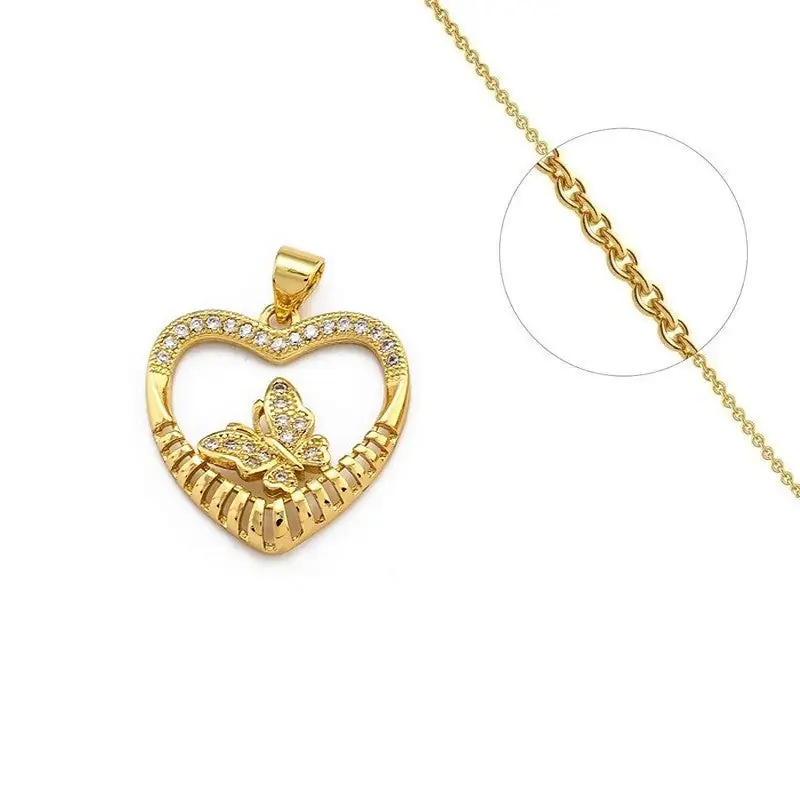 Collier chaîne et son pendentif cœur papillon serti de zirconium Certifié