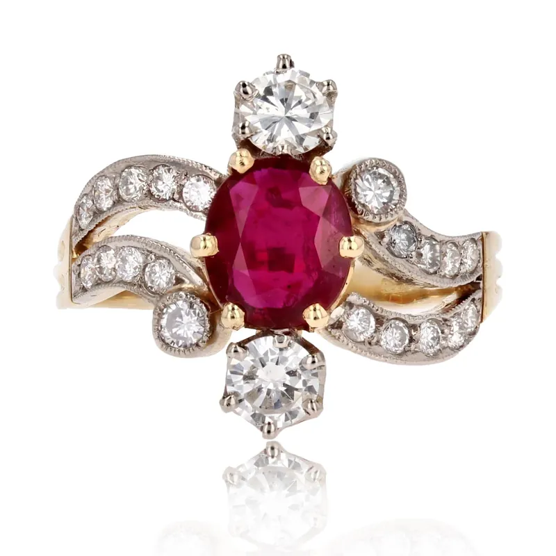 Bague style 1900 rubis diamants Produit De Marque