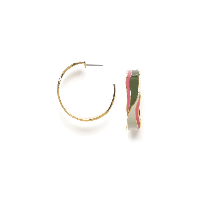 Prix Choc Boucles d'oreilles créoles émaillées kakhi, rose & grises - Esprit Boheme - Tulum