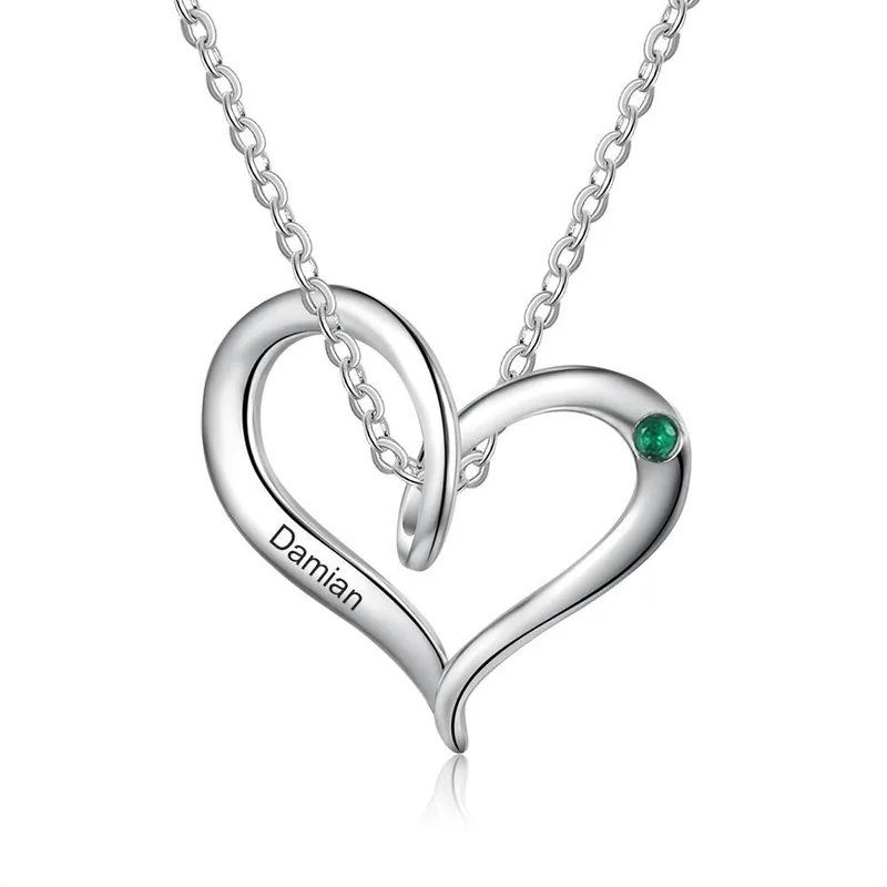 Vente Directe Collier Prénom Personnalisé Pendentif Cœur avec 1 Pierre de Naissance