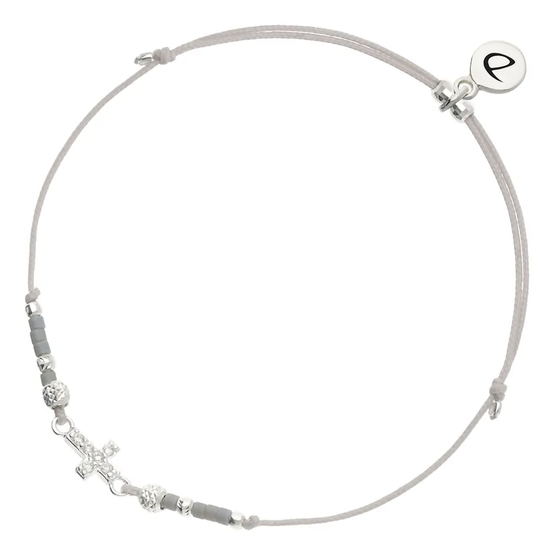 Promotion Saisonnière Bracelet Cordon Argent 925 Gris Croix Oxyde