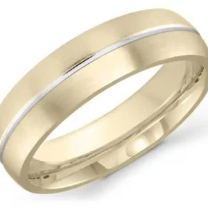Promotion Jonc Duetto 6 mm satiné en or jaune 10K et fine ligne blanche centrale pour homme