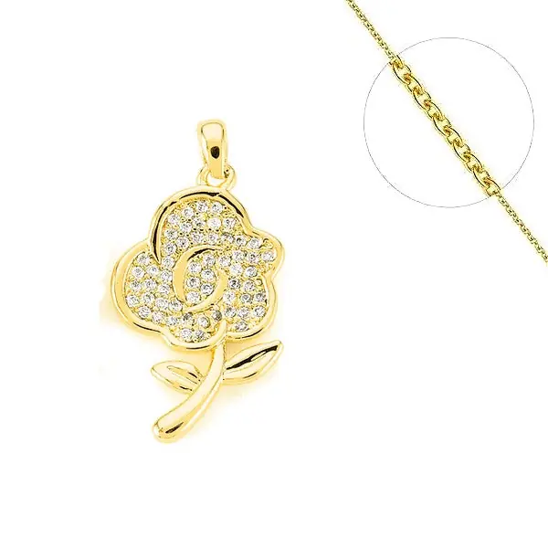 Meilleure Qualité Collier chaîne et pendentif fleur serti de zirconiums