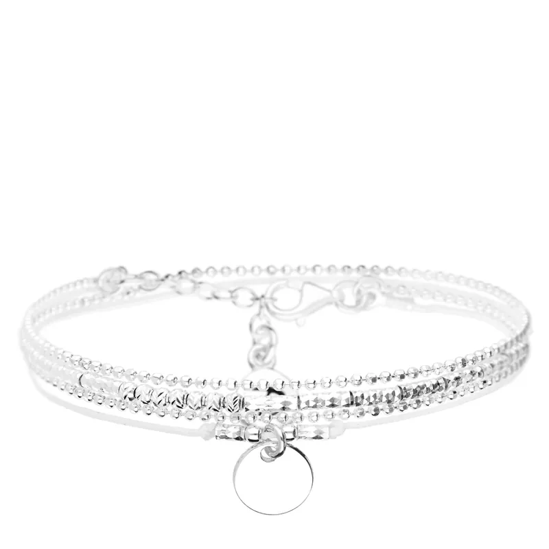 Livraison Gratuite BRACELET PASTILLE DOUBLE RANGS BLANC BRINDISI Argent 925 Gravable