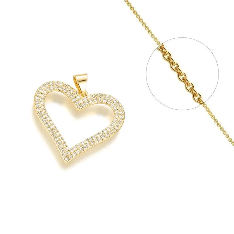 Nouvelle Collection Collier chaîne et pendentif cœur zirconiums sertis