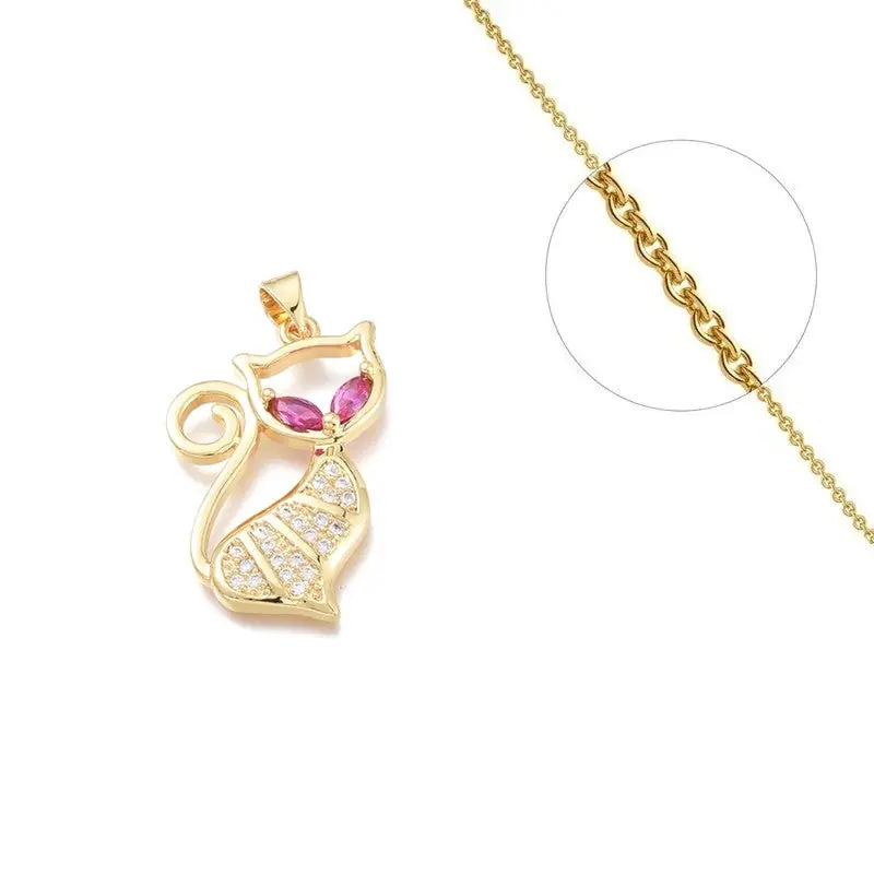 Collier chaîne et pendentif chat zirconiums sertis fushia Promotion Saisonnière