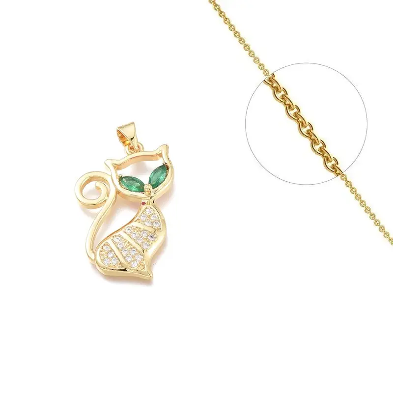 Collier chaîne et pendentif chat zirconiums sertis vert Livraison Mondiale