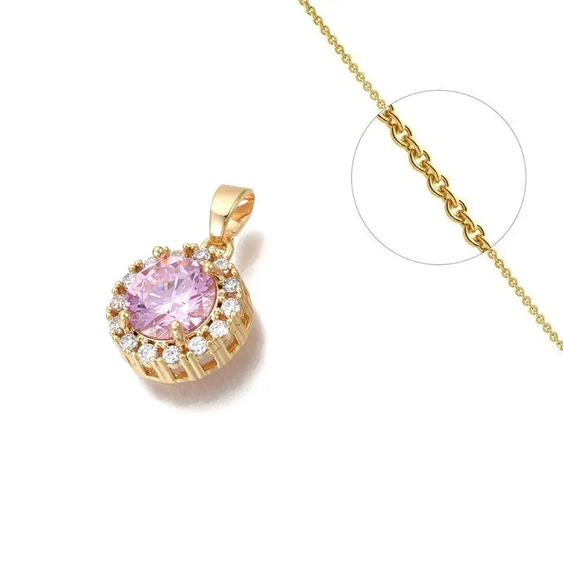 Collier chaîne et pendentif rose zirconiums sertis Authentique