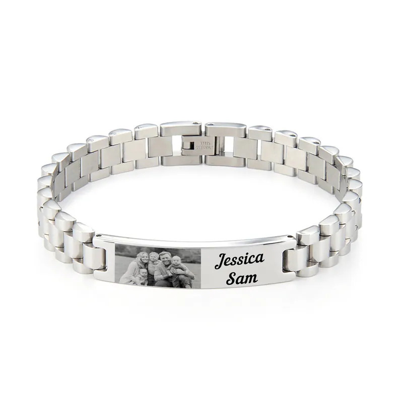 Meilleur Prix À Mon Homme-Bracelet Personnalisé 1 texte avec 1 photo en Acier inoxydable