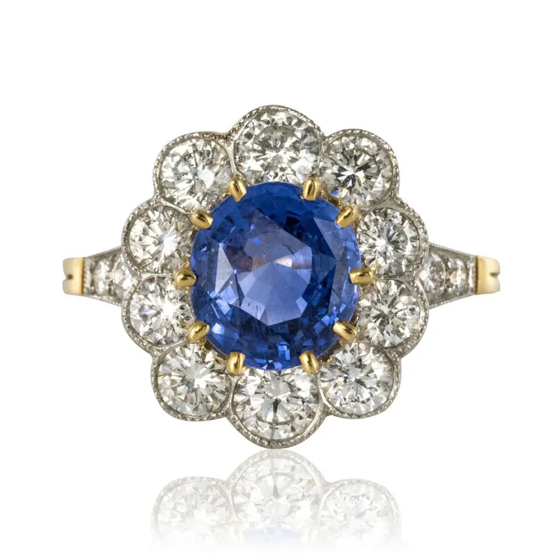 Bague marguerite saphir bleu et diamants Soldes