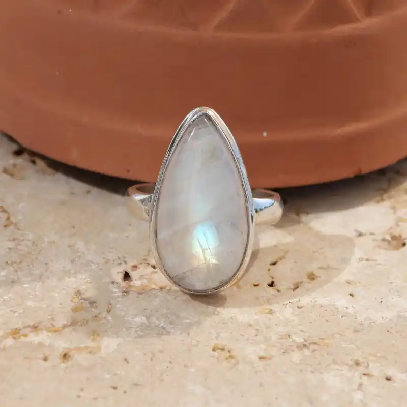 Seulement Aujourd’hui Bague pierre goutte Pierre de lune et argent T56