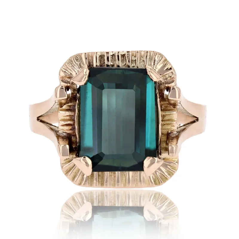 Soldes Bague rétro tourmaline indigolite en or