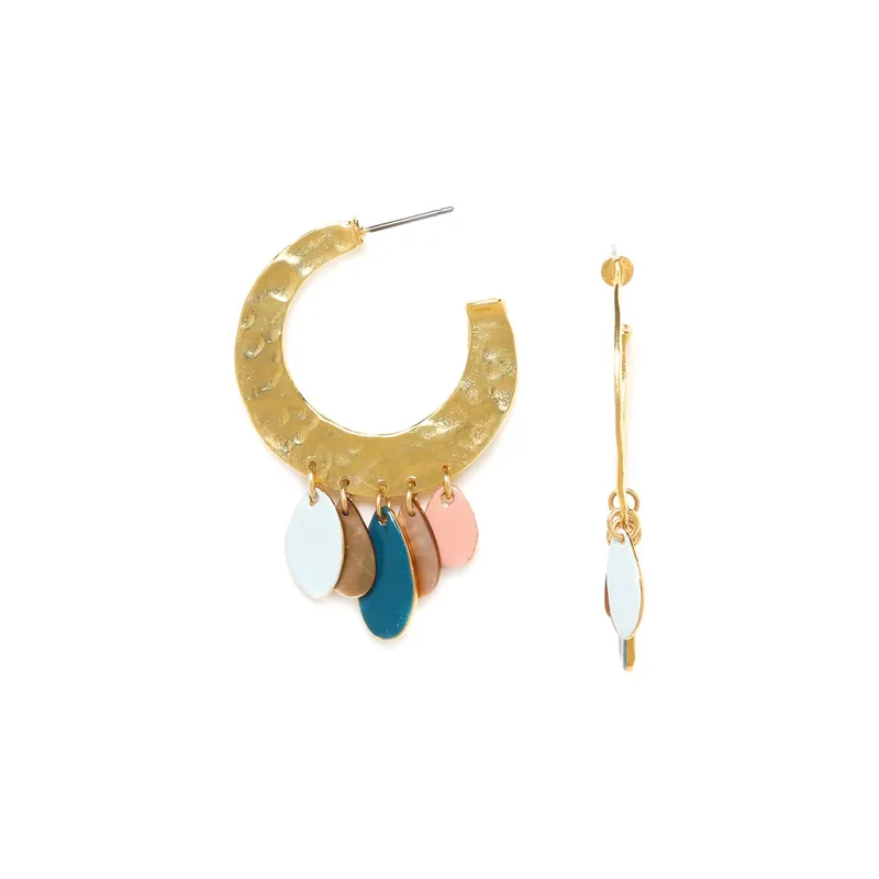 Réduction Boucles d'oreilles créoles martelées pampilles colorées - Eva