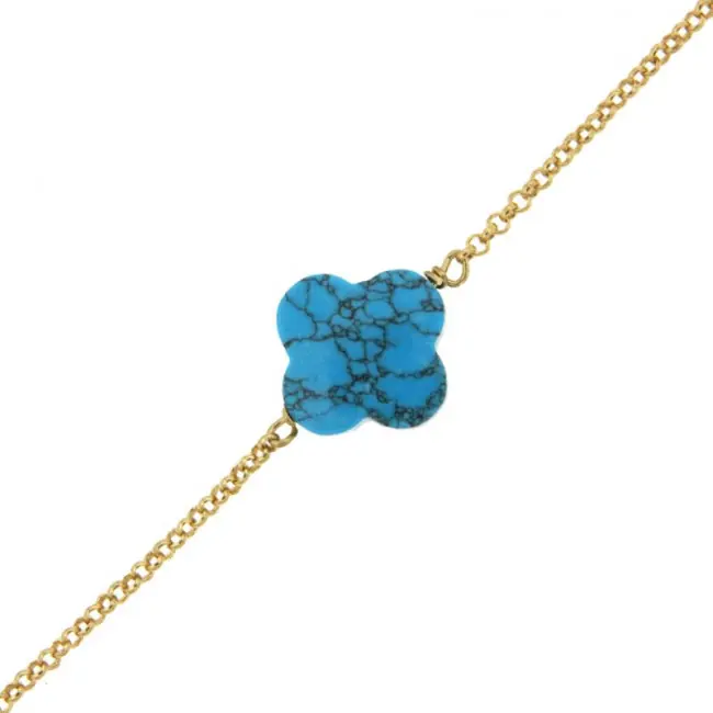 Bracelet TREFLE Plaqué Or & Turquoise | BIJOUX FEMME Nouveauté