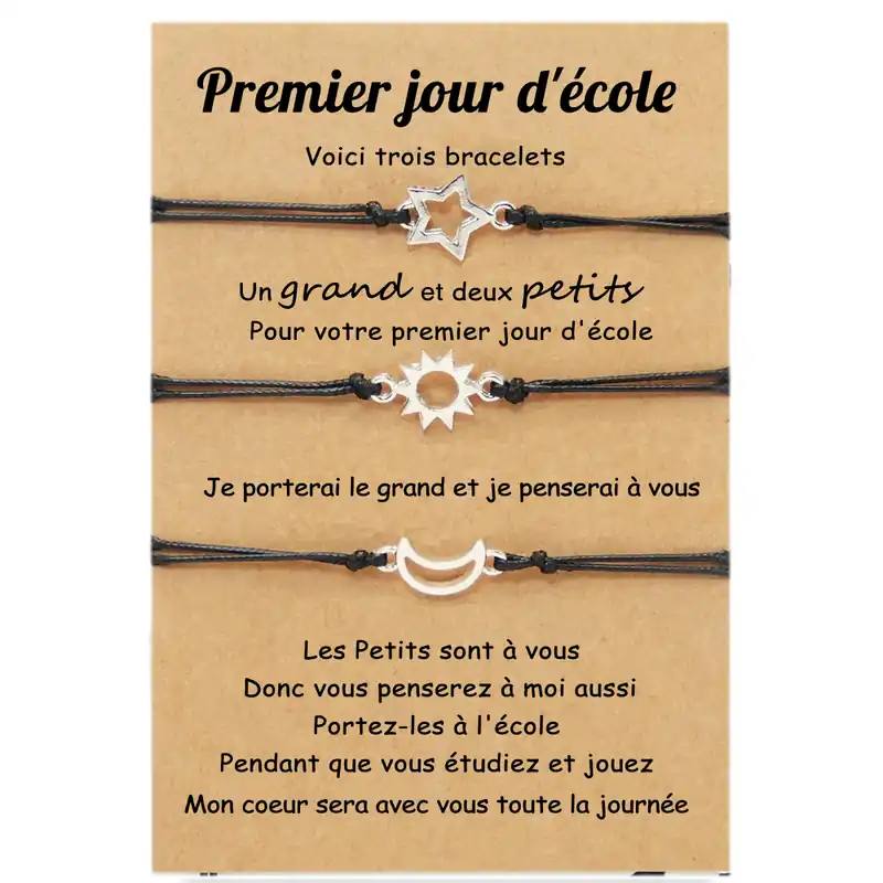 Offre Du Jour 3PCS Ensemble de Bracelets Étoiles Lune et Soleil - Cadeau Rentrée Scolaire Premier jour d’école