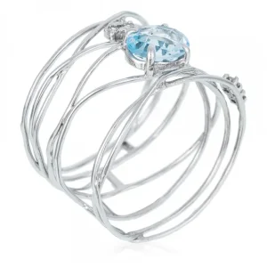 Soldes Bague Or Blanc Finesse Topaze Diamants 0,05ct Topaze 0,8ct