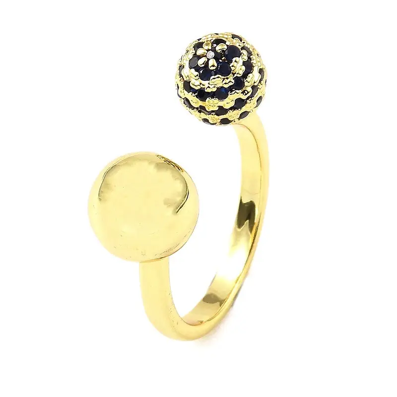 Bague femme réglable boules diamants CZ noirs Authentique