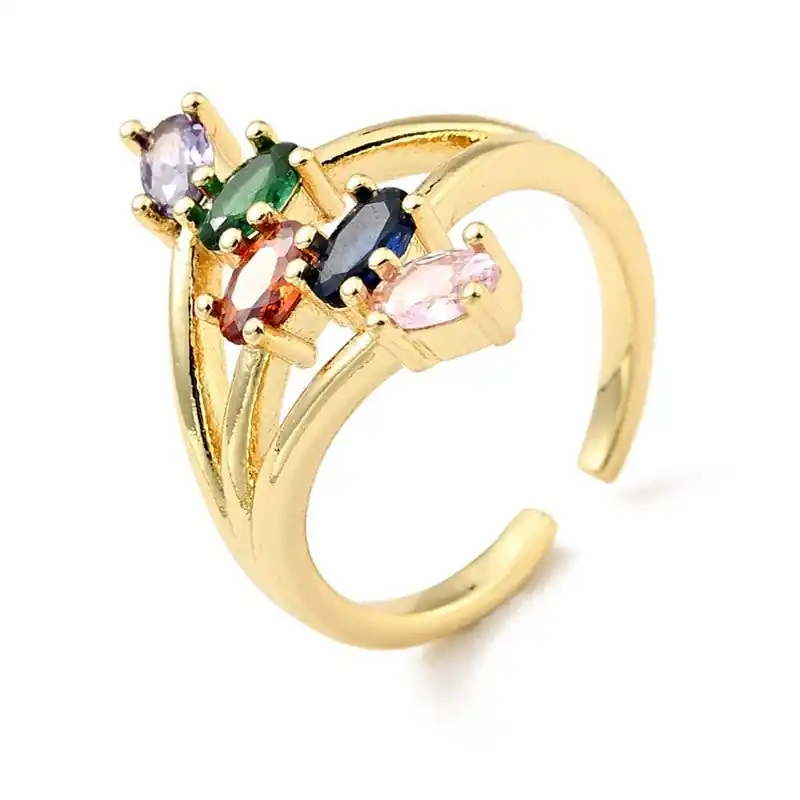 Certifié Bague femme réglable lignée de diamants CZ couleurs