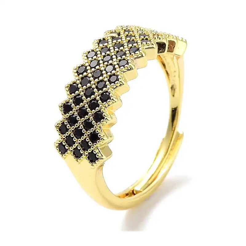 Bague femme réglable lignée de diamants CZ noir Livraison Gratuite