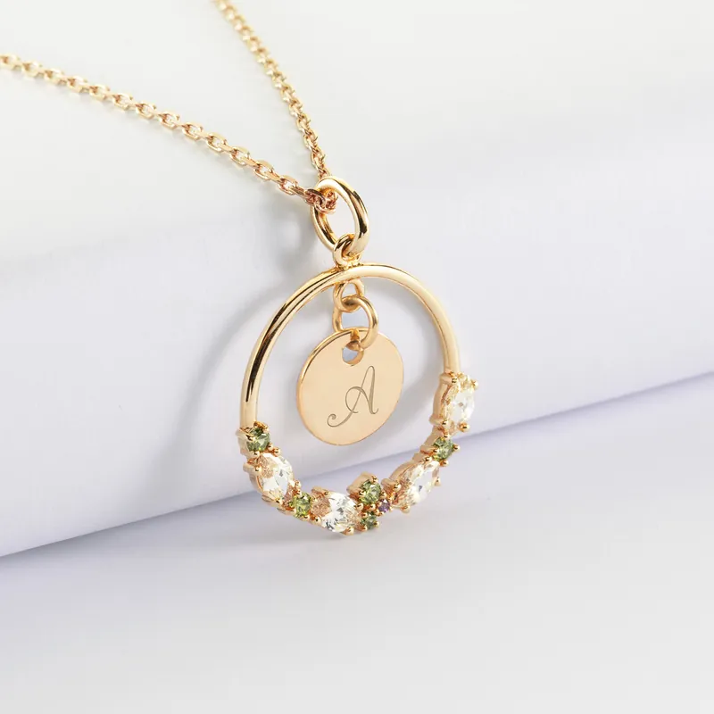 Quantité Limitée Pendentif cercle scintillant coloré personnalisé médaille gravée plaqué or 10 mm