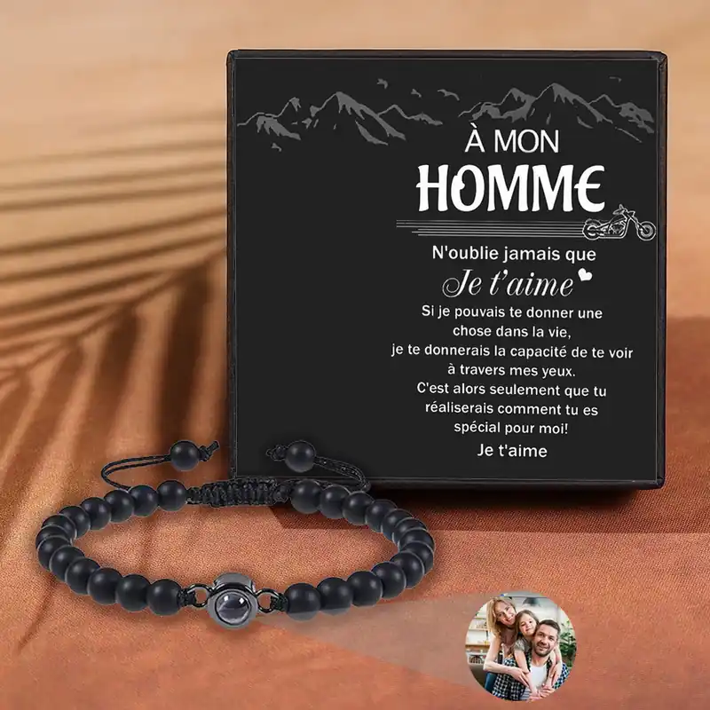 Premium À mon Homme - Bracelet Photo Projection Bracelet en Noir Mat|Jessemade