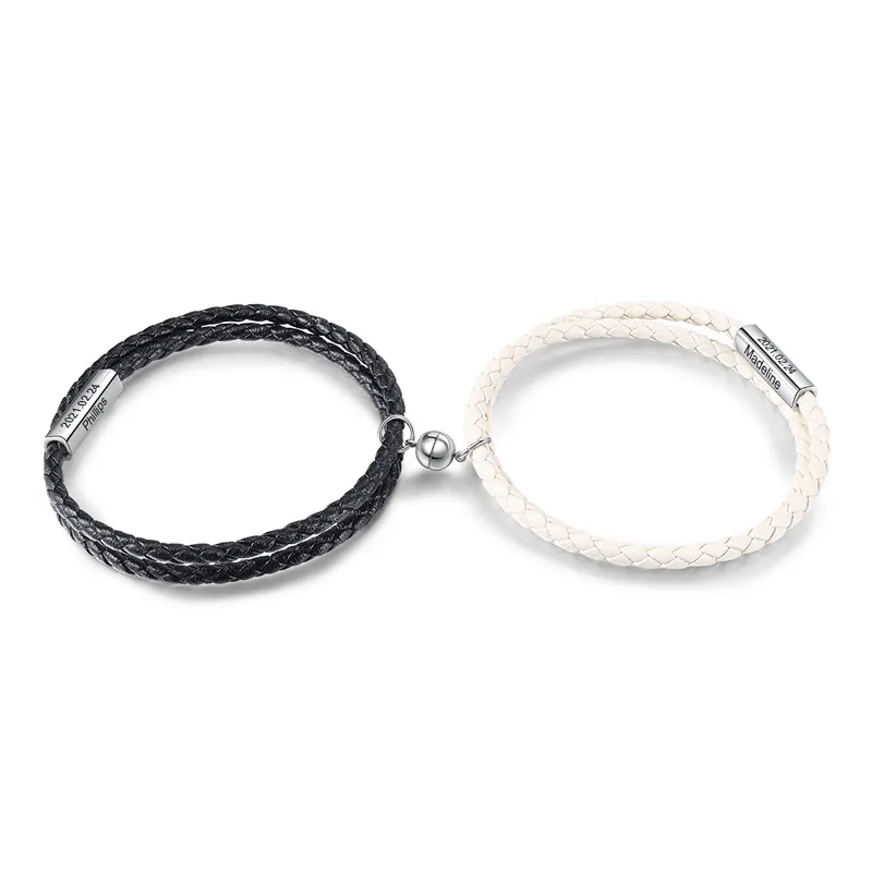 Remise 2PCS Bracelets en commun 2 Prénoms Personnalisés avec date Noeud Coulissant|Jessemade