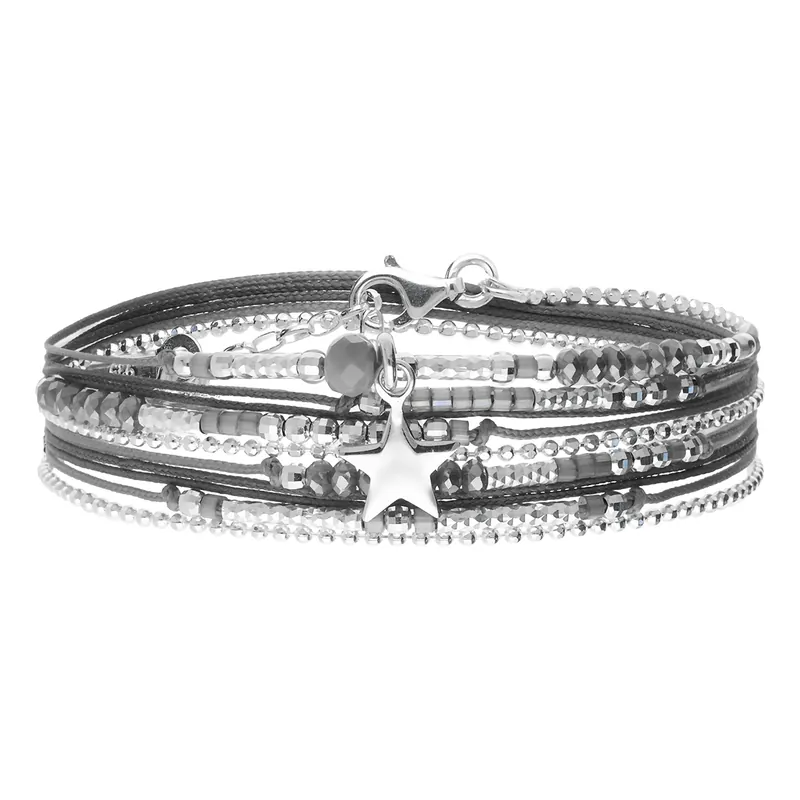 Seulement Aujourd’hui Bracelet 2 Tours Argent 925 Gris Atlanta Étoile Gravable