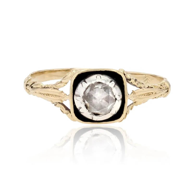 Solitaire ancien diamant émail noir et or Prix Cassé