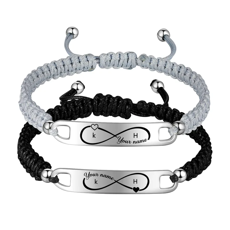 Dernier Modèle Bracelet couple 2PCS avec 2 Prénoms Personnalisé avec 2 lettres Bracelet en Commun Noeud Coulissant|Jessemade
