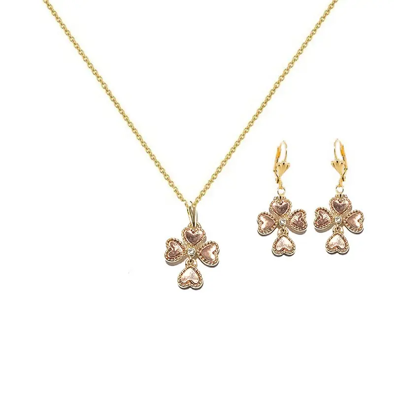 Livraison Mondiale Parure pour femme - trèfle cœur + boucles d'oreilles assorties