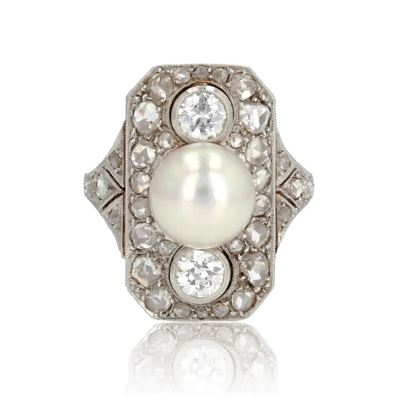 Achat Immédiat Bague ancienne art déco perle et diamants