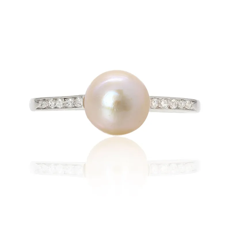 Vente Flash Bague ancienne perle fine diamants