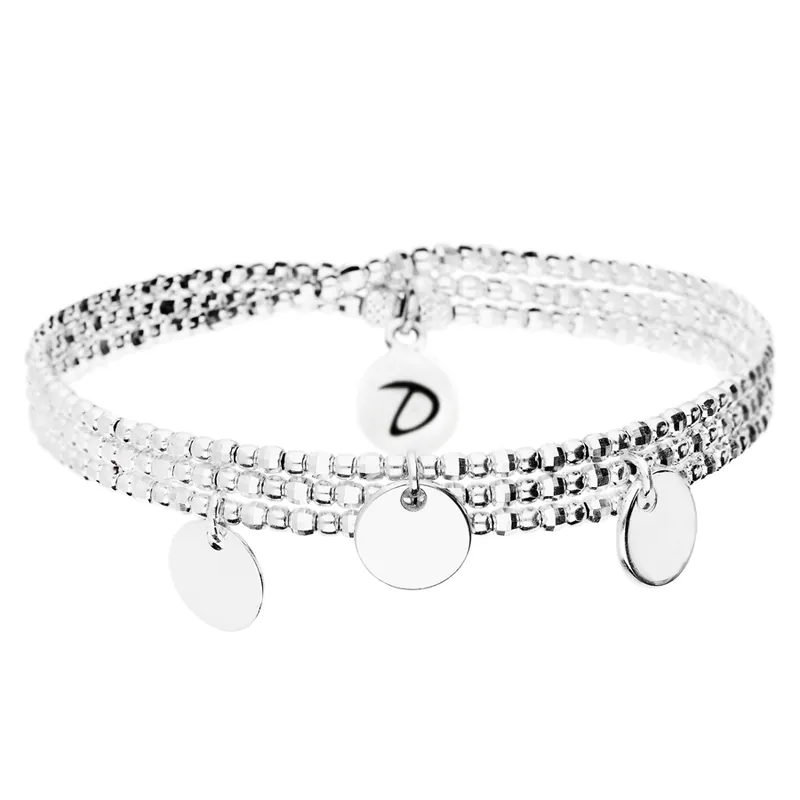 Prix Bas BRACELET ELASTIQUE TROIS TOURS PASTILLES Argent 925 Gravable