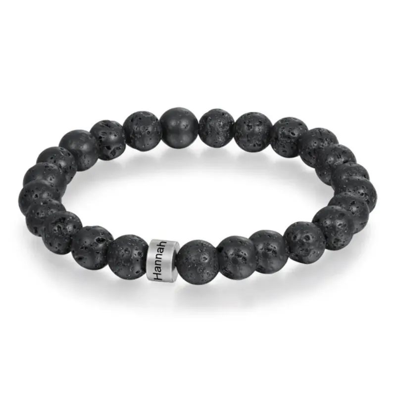 Bracelet 1-3 Prénoms Personnalisés Bracelet Prénom Pierre de lave Noir | Cadeau Fête des Pères | Jessemade En Vogue