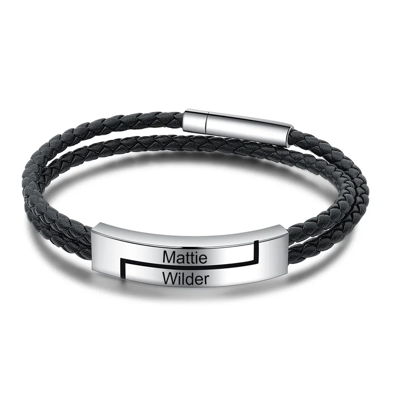 Artisanat Bracelet Homme en cuir 2 Prénoms Personnalisé Bracelet Prénom|Jessemade