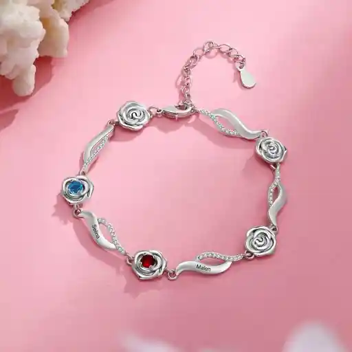 Marque Bracelet Roses 2 Prénom Personnalisé Bracelet Pierre De Naissance|Jessemade