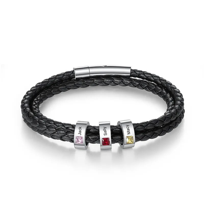 Bracelet 3 Prénom Personnalisé Bracelet Pierre De Naissance pour Homme|Jessemade Achetez Aujourd’hui