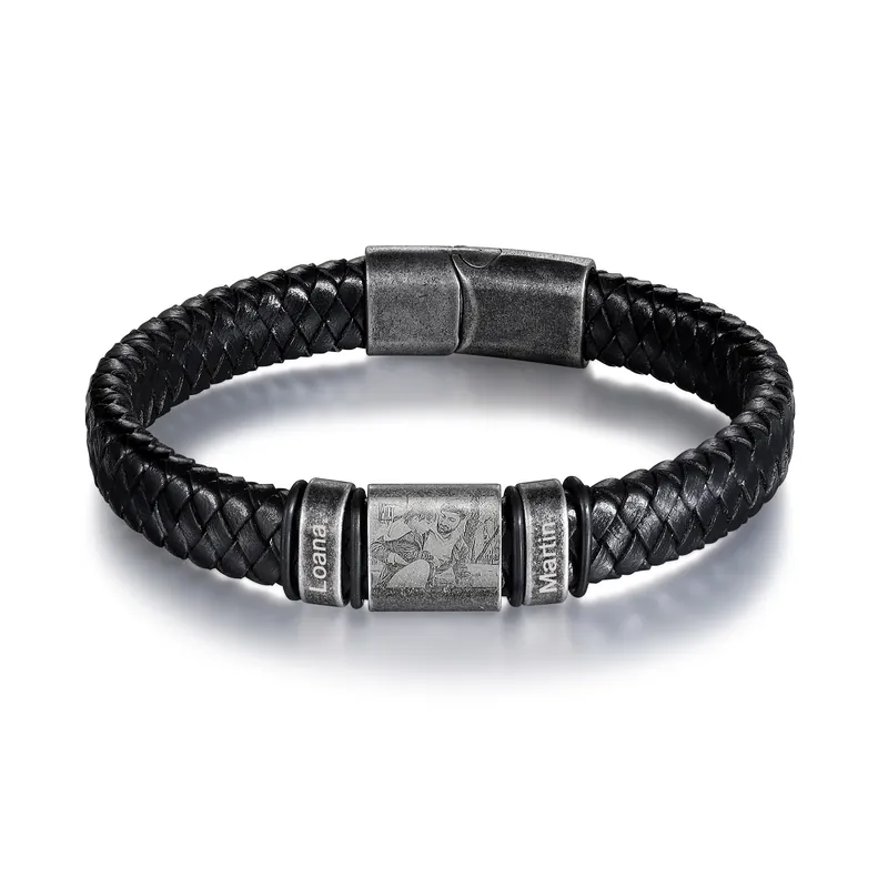 Bracelet Photo Personnalisé avec 2 Prénoms gravés pour Homme|Jessemade Édition Limitée