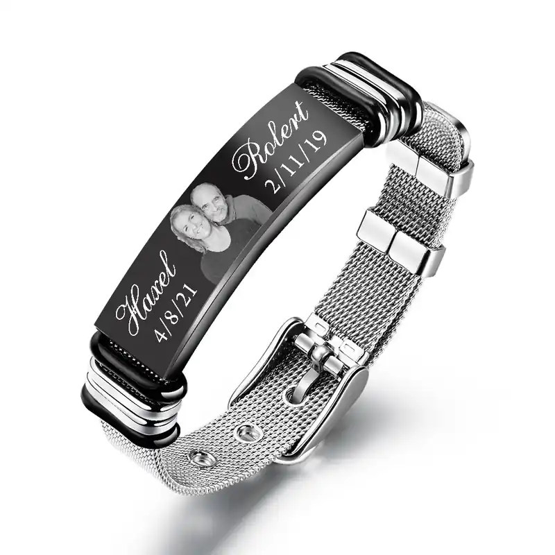 Acheter En Ligne Bracelet Photo Personnalisé avec 2 Prénoms et 2 Date|Jessemade