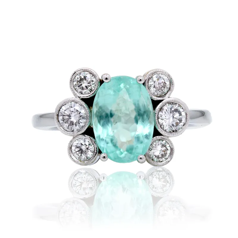 Soldes Bague tourmaline paraiba et diamants