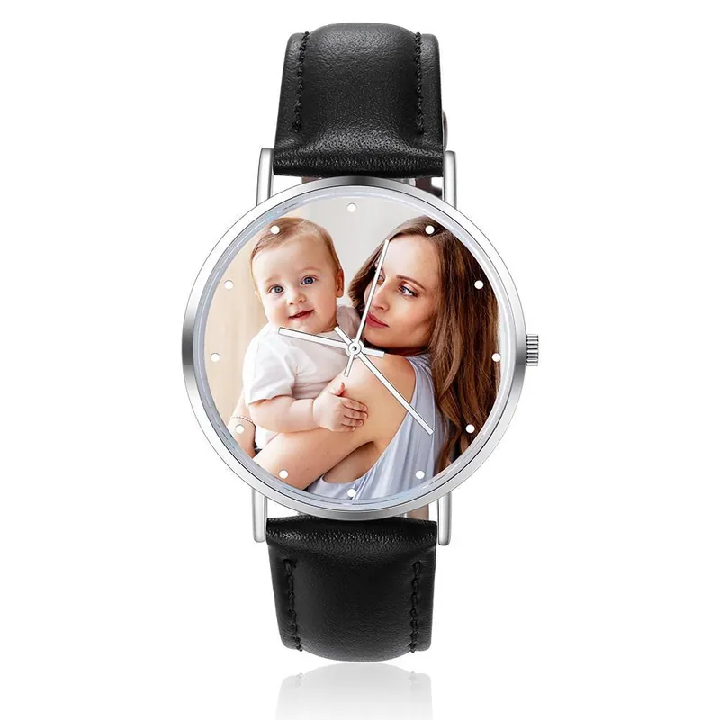 Exclusif Montre Personnalisée Photo avec Gravure du prénom ou Message Bracelet en Cuir