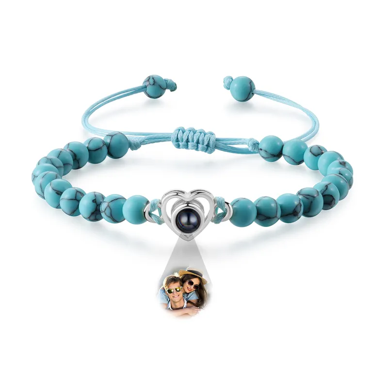 Bon Marché Bracelet Cœur Personnalisé Bracelet Photo Projection en Turquoise pour Couple|Jessemade