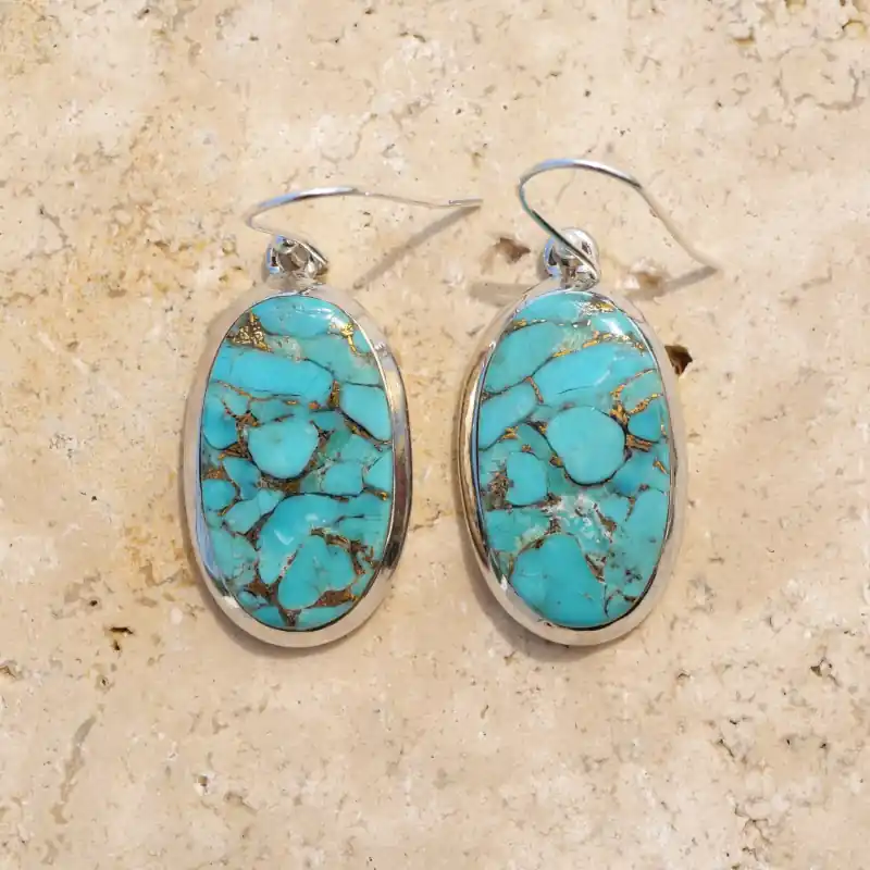 Acheter Direct Grandes boucles ovales en argent et Turquoise mohave